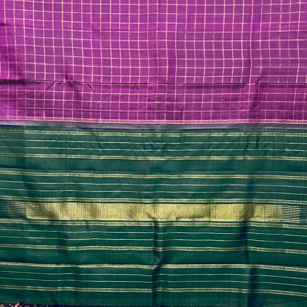 Magenta and Green Checkered Kanchivaram Silk Saree