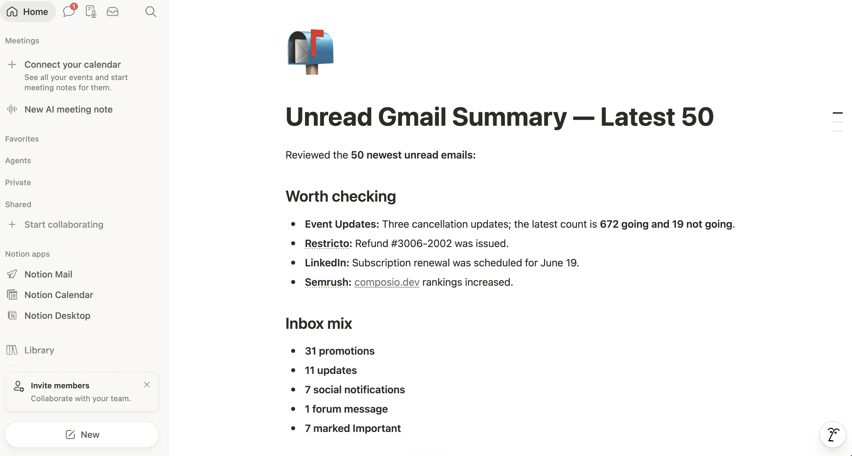 Composio Connect result: Notion page
