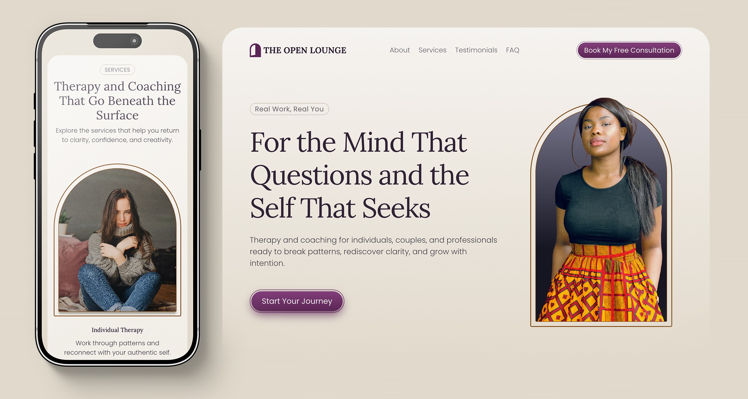 Custom website design for The Open Lounge psychotherapy and coaching practice by Studio Odyssey Los Angeles