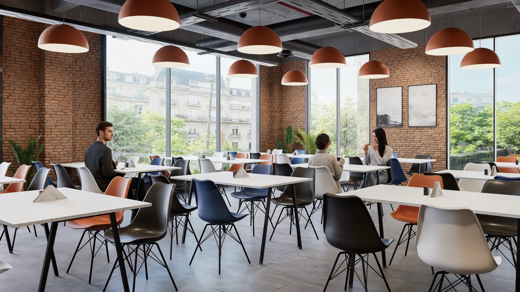 Quality Care hospital's workspace breakout area with ceiling lighting