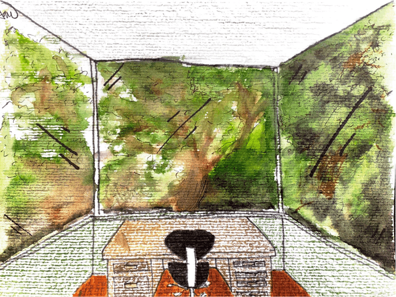 forest behind glass illustration