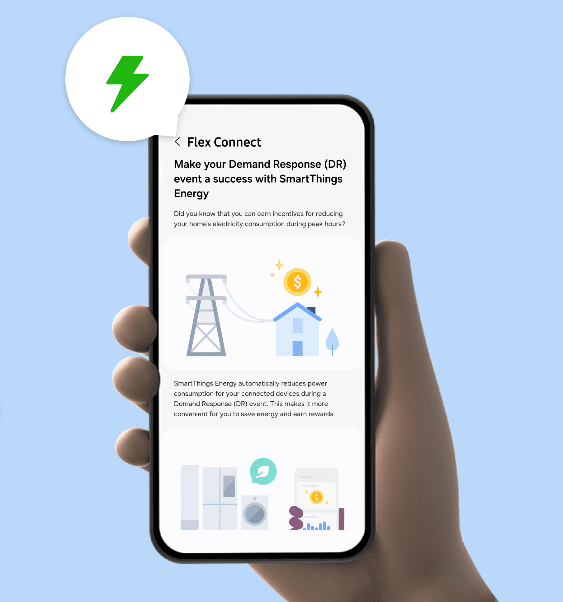 A smart phone displaying the SmartThings FlexConnect service
