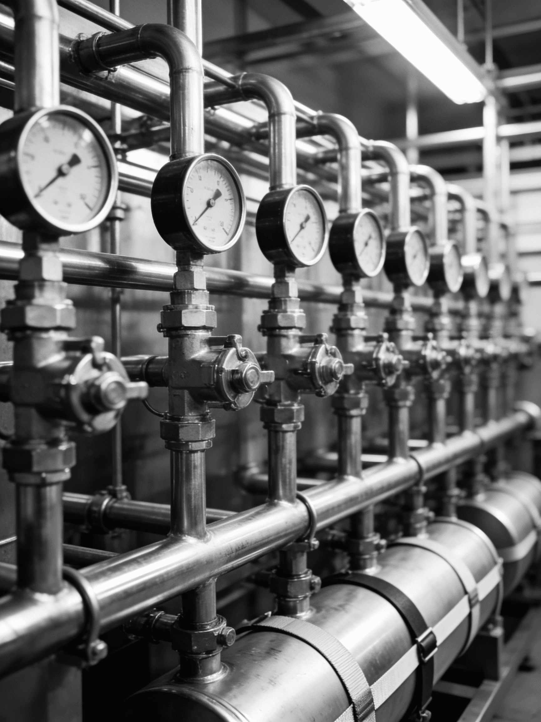 Multiple pumps next to each other with pressure meters on