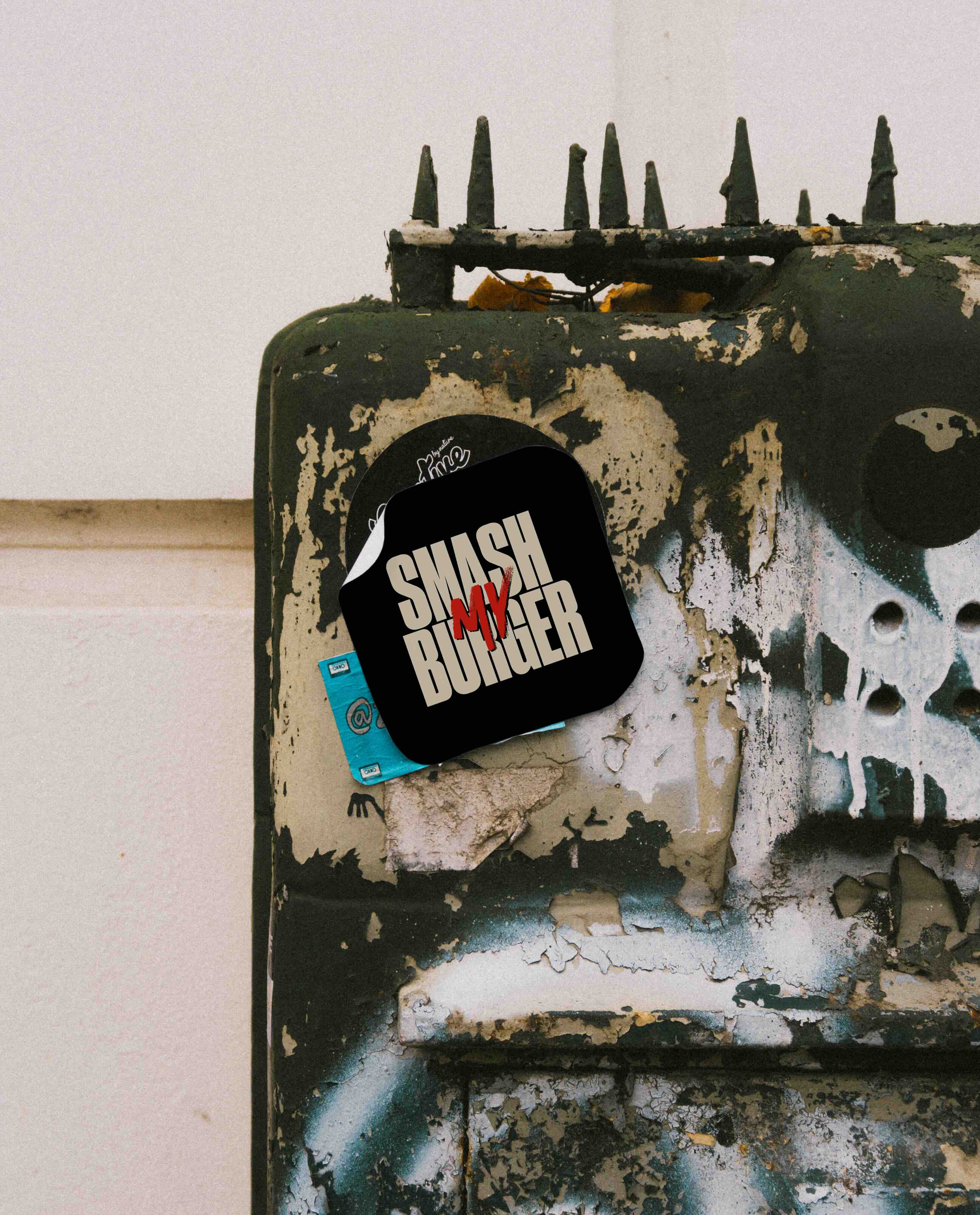 Branded sticker for fast food restaurant Smash My Burger
