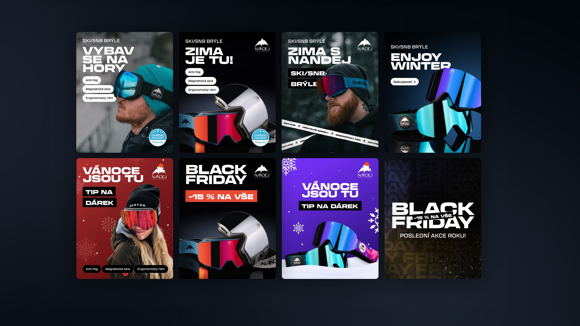 Různé příspěvky na sociální media