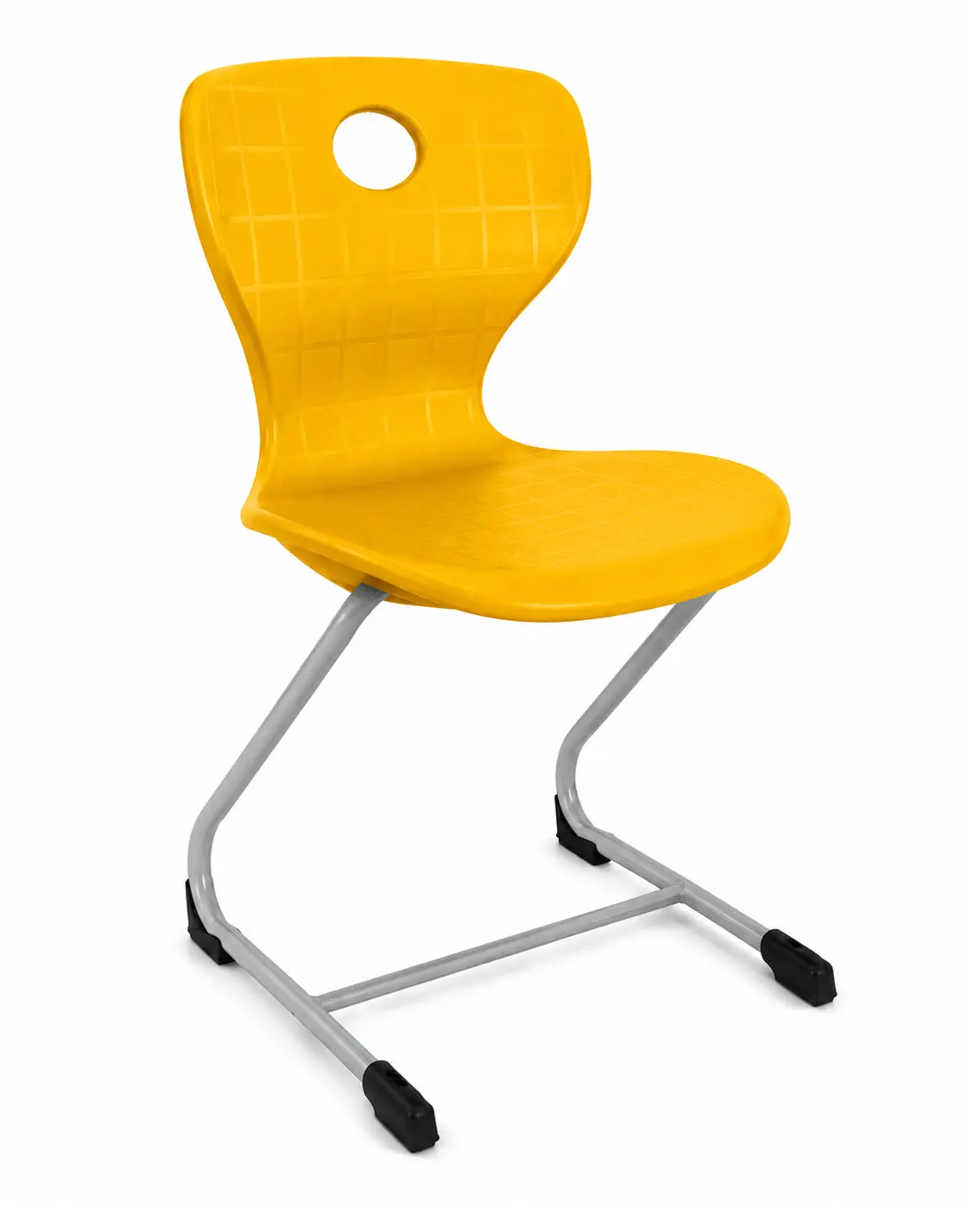 Yellow Z-frame school chair with plastic seat and metal frame, Made in Turkey