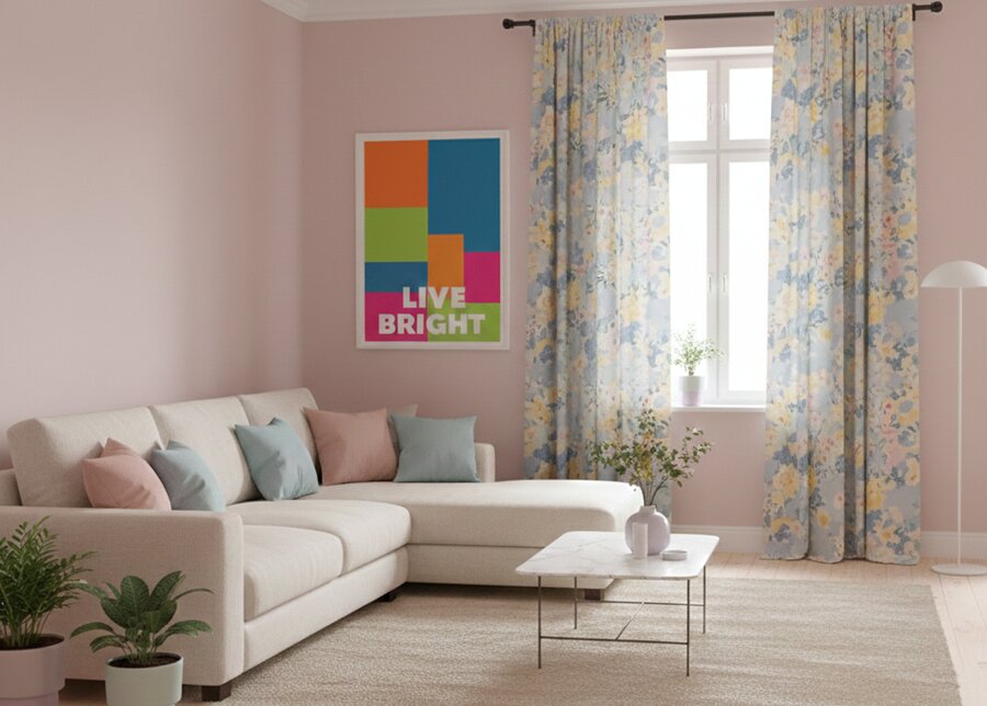 Airbnb living room playful colors