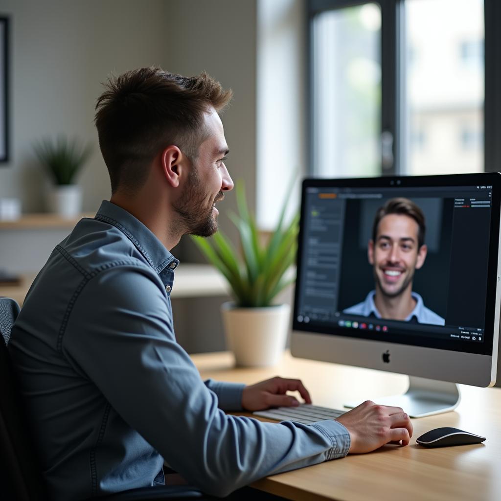 A person is having a successful remote tech job interview