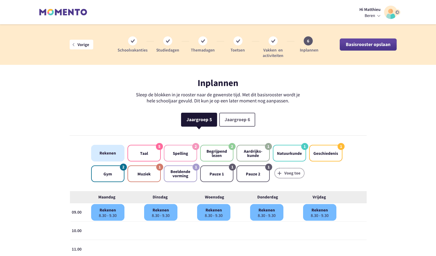 Het startscherm uit de Numo omgeving voor leerlingen.