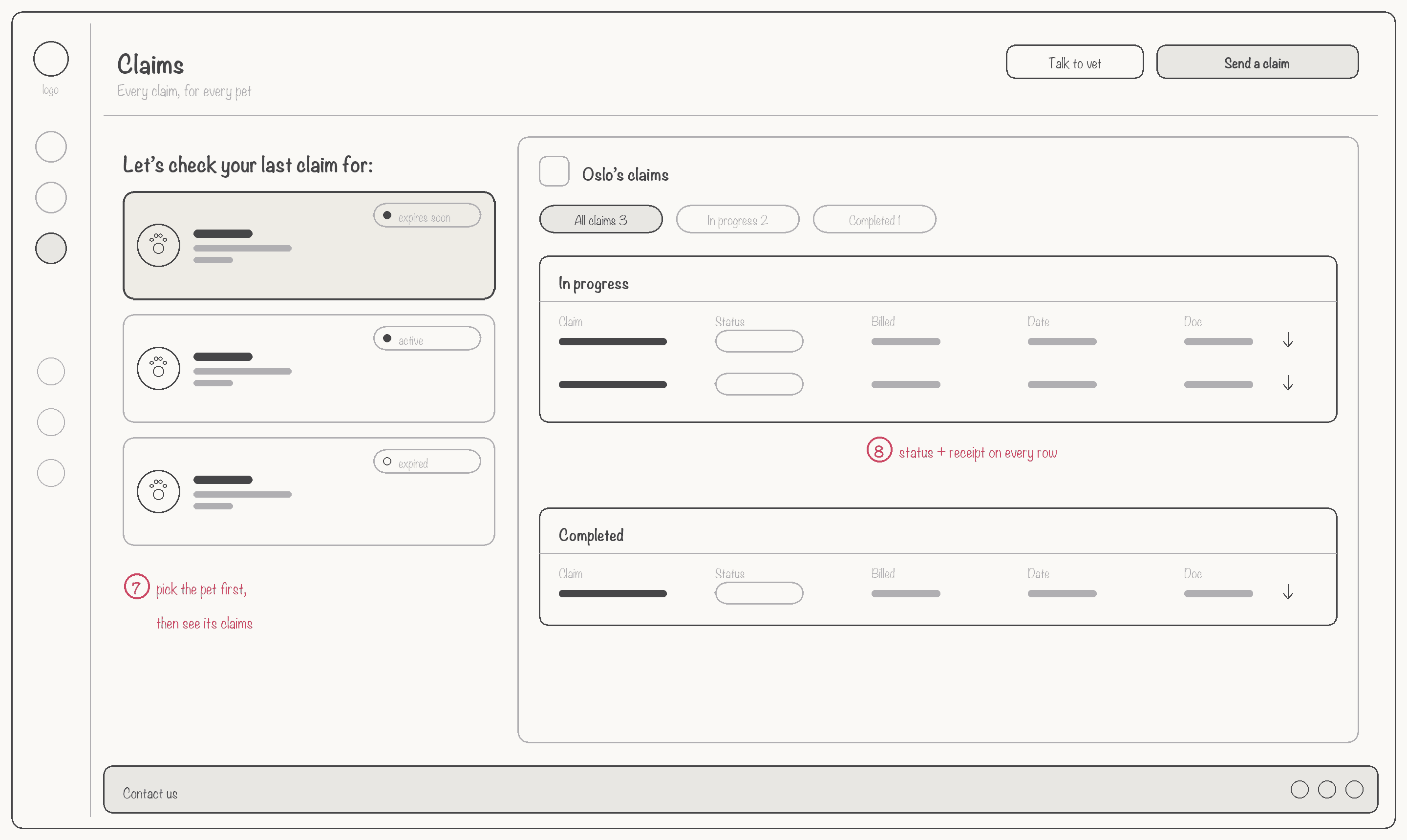 Lo-fi wireframe — Claims