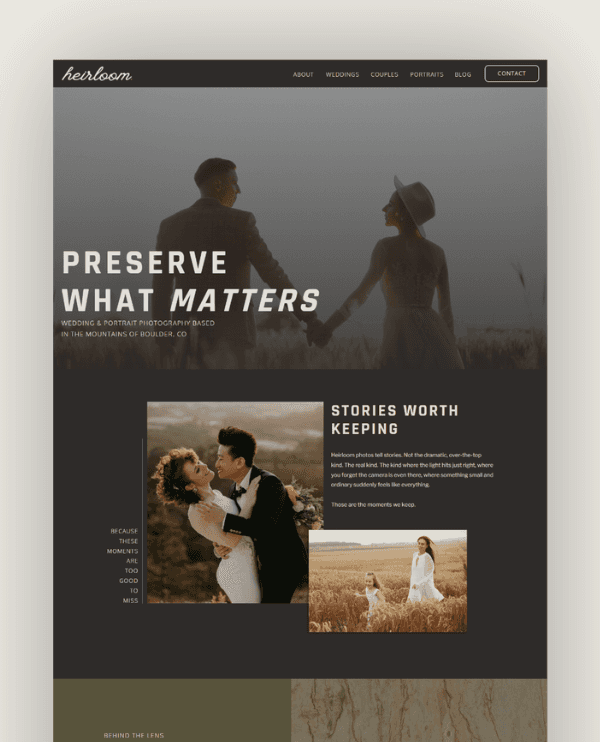 Heirloom template home page preview