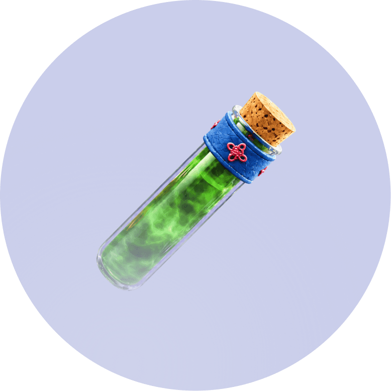 Green potion vial representing the resolve step