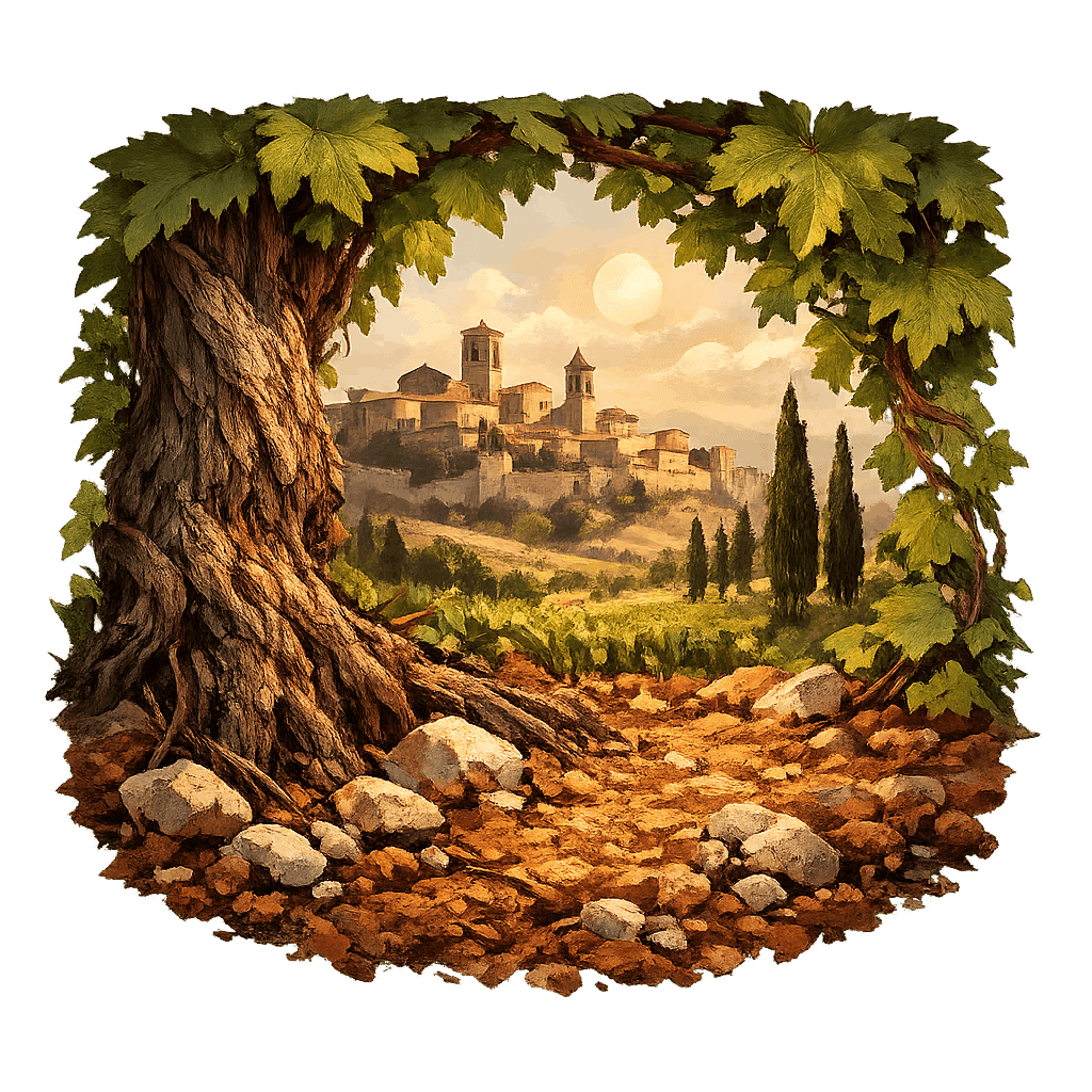 Detailed graphic of the Montefalco wine region.