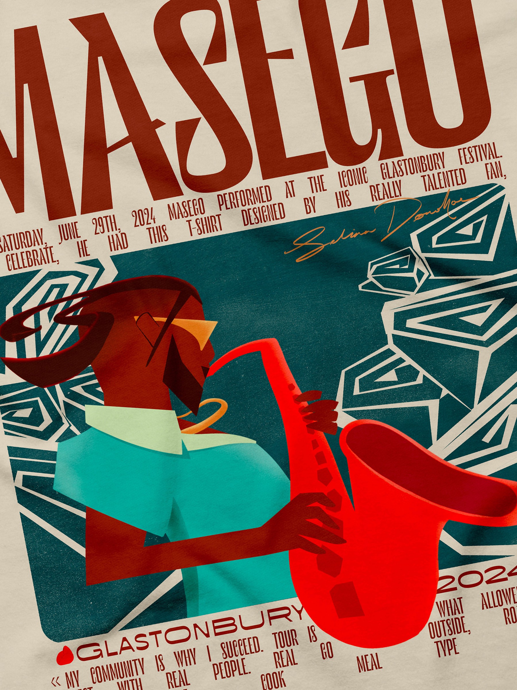 masego t-shirt merch design for glastonbury 2024 by selina donohoe