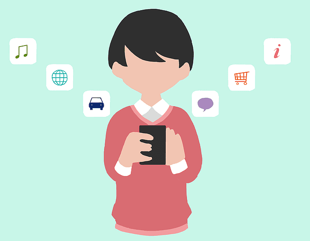 Illustration of man in red sweater holding a smartphone