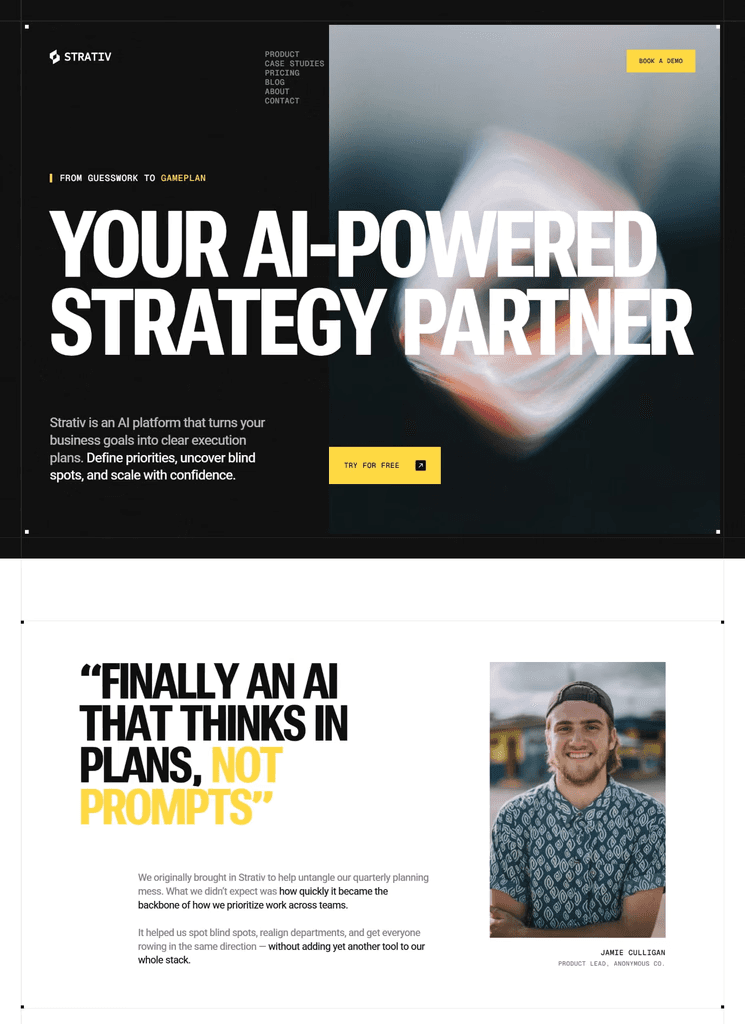 Strativ AI SaaS Framer template homepage preview