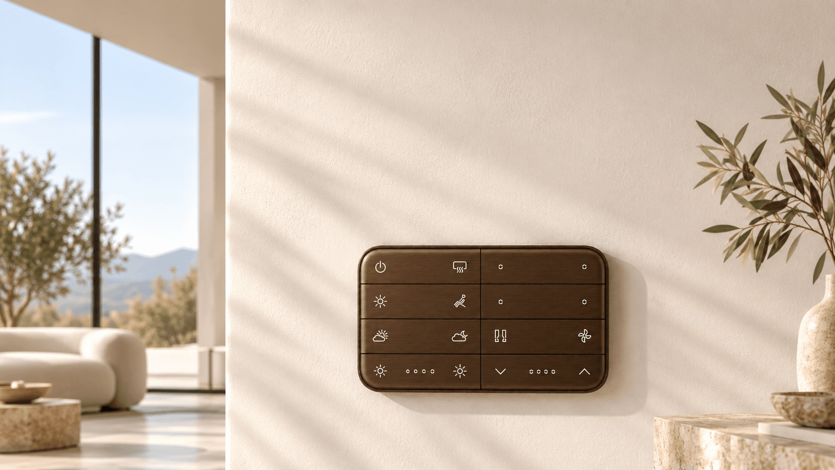 Bronze Smart Console mounted on a warm plaster wall in a home