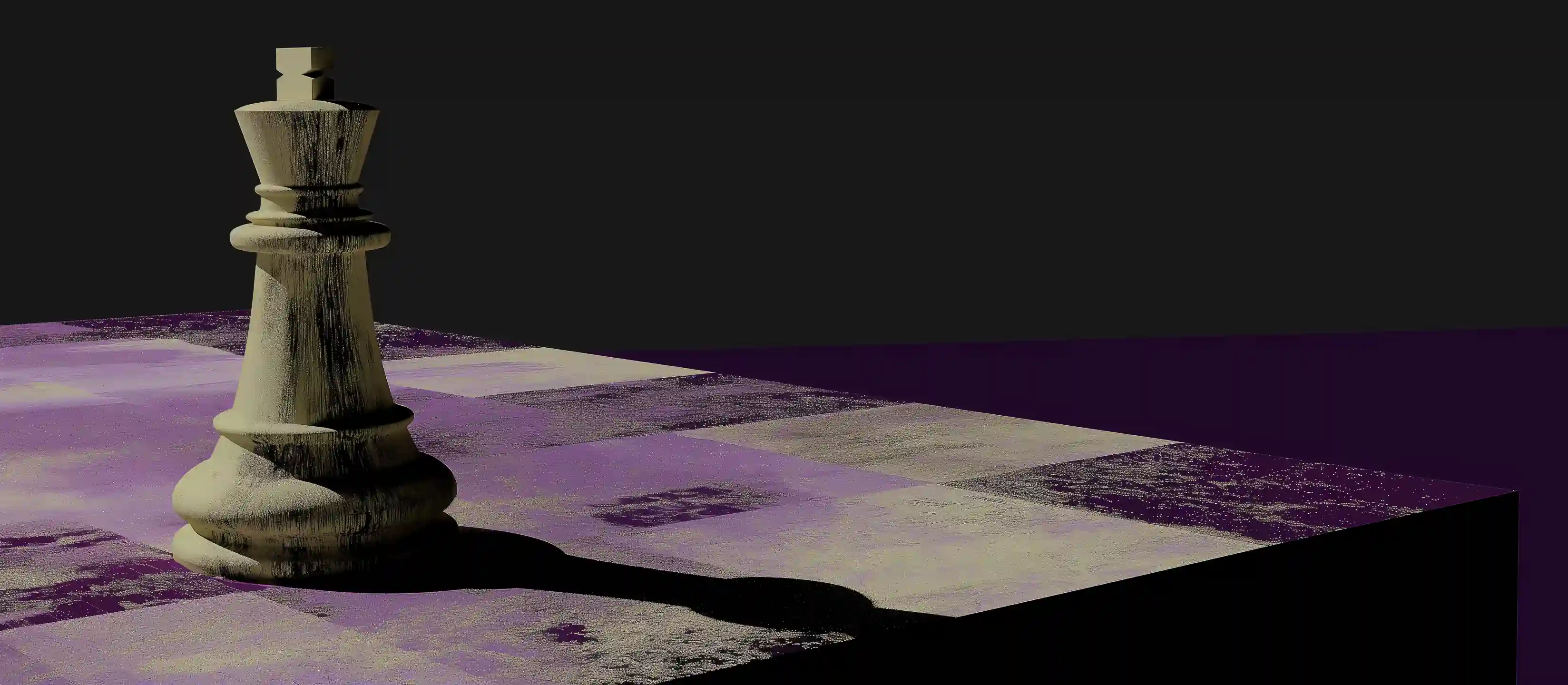 Artistic perspective of a chess board with purple hues.