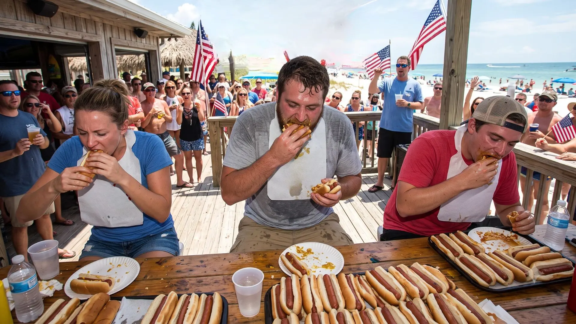 Hot dog eating contest on anna maria island 4th of July