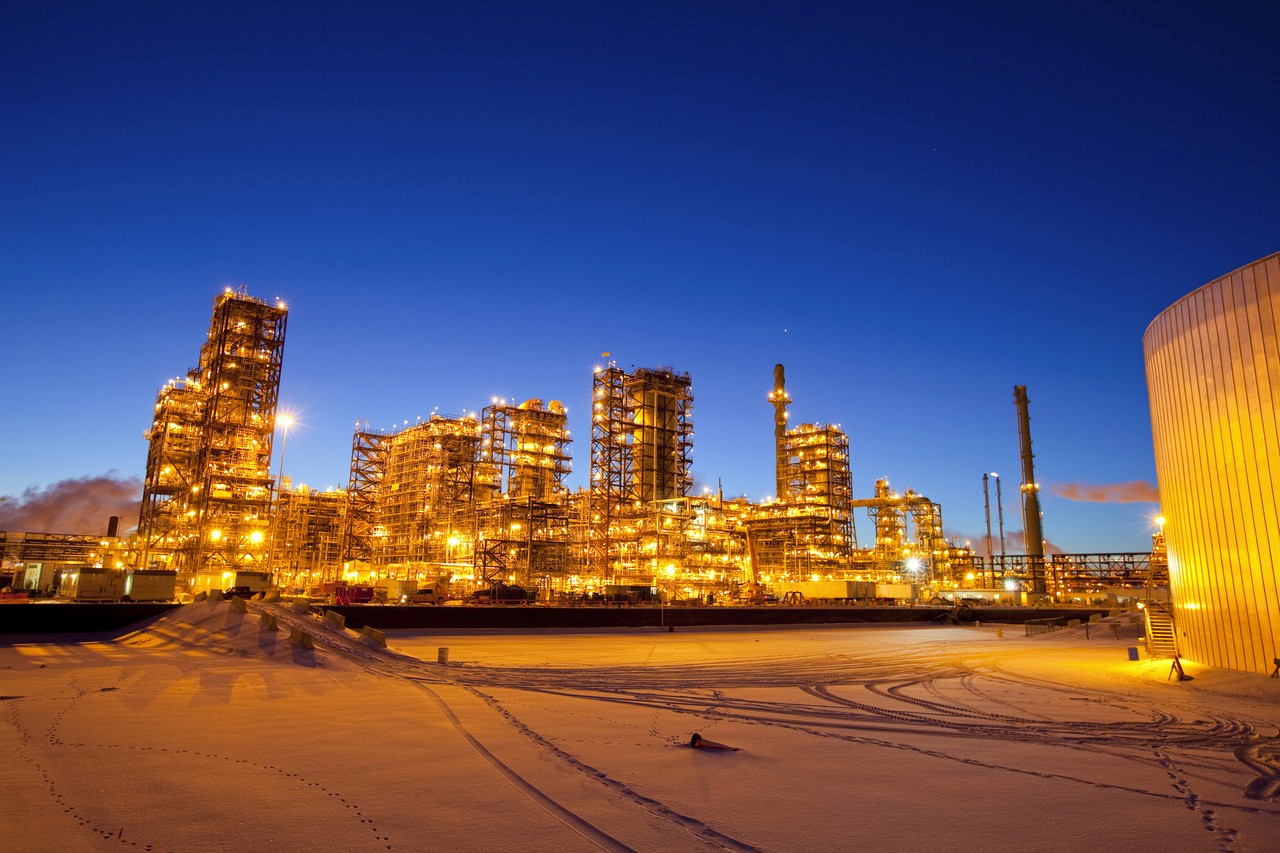 Drone shot of a running track at night