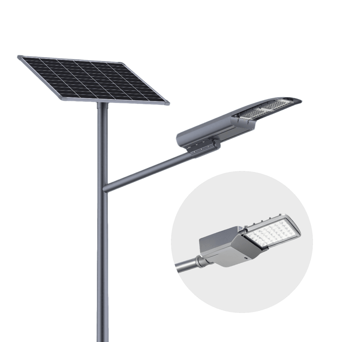 Venus II solar LED street light, separate solar panel and lamp head, high‑efficiency outdoor solar road lighting