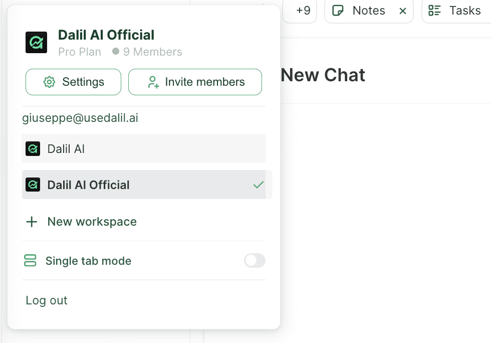 Dalil AI several workspace creation and management