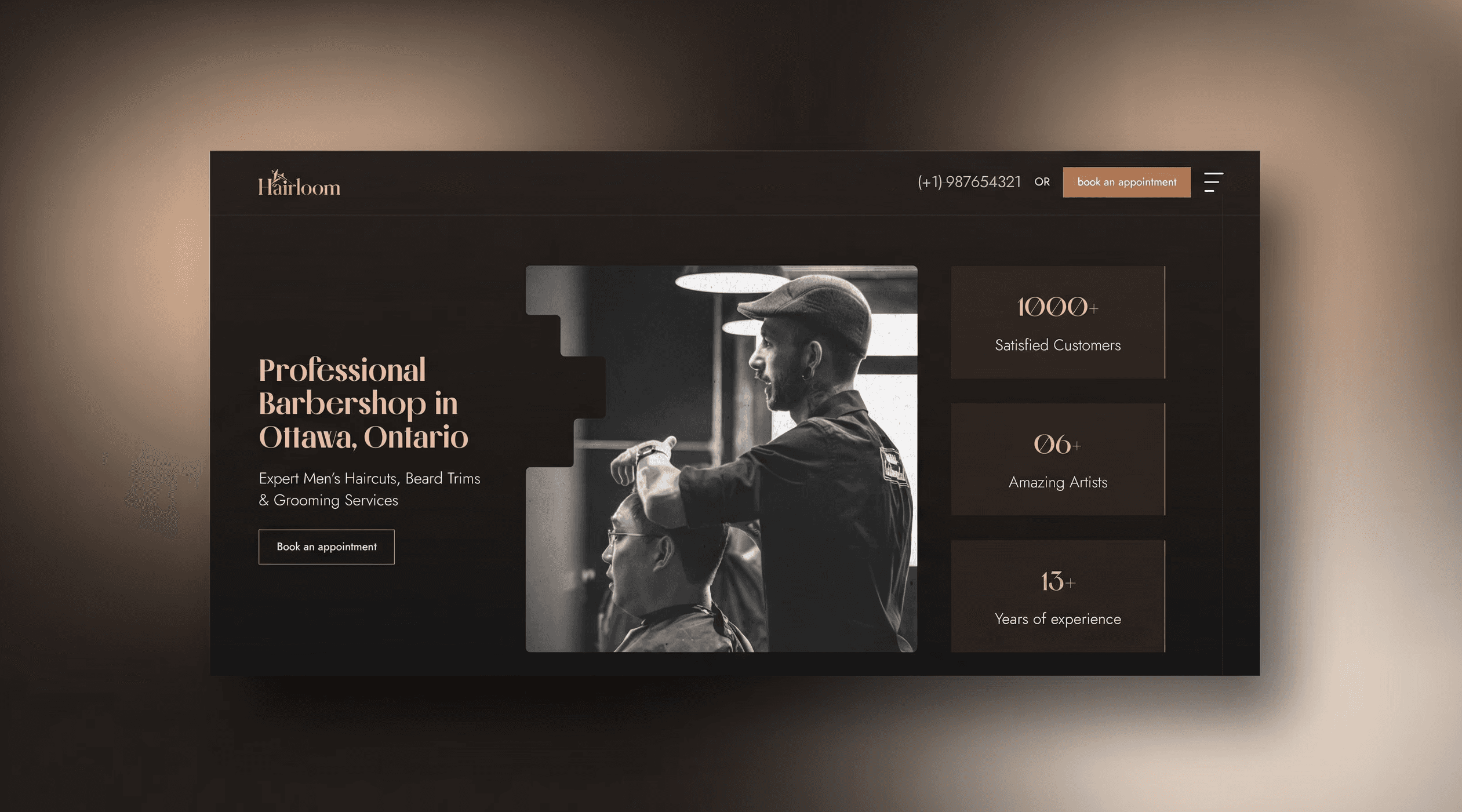 Halton Hills web designer portfolio - Ottawa Ontario barber website homepage by DAWebDesigns