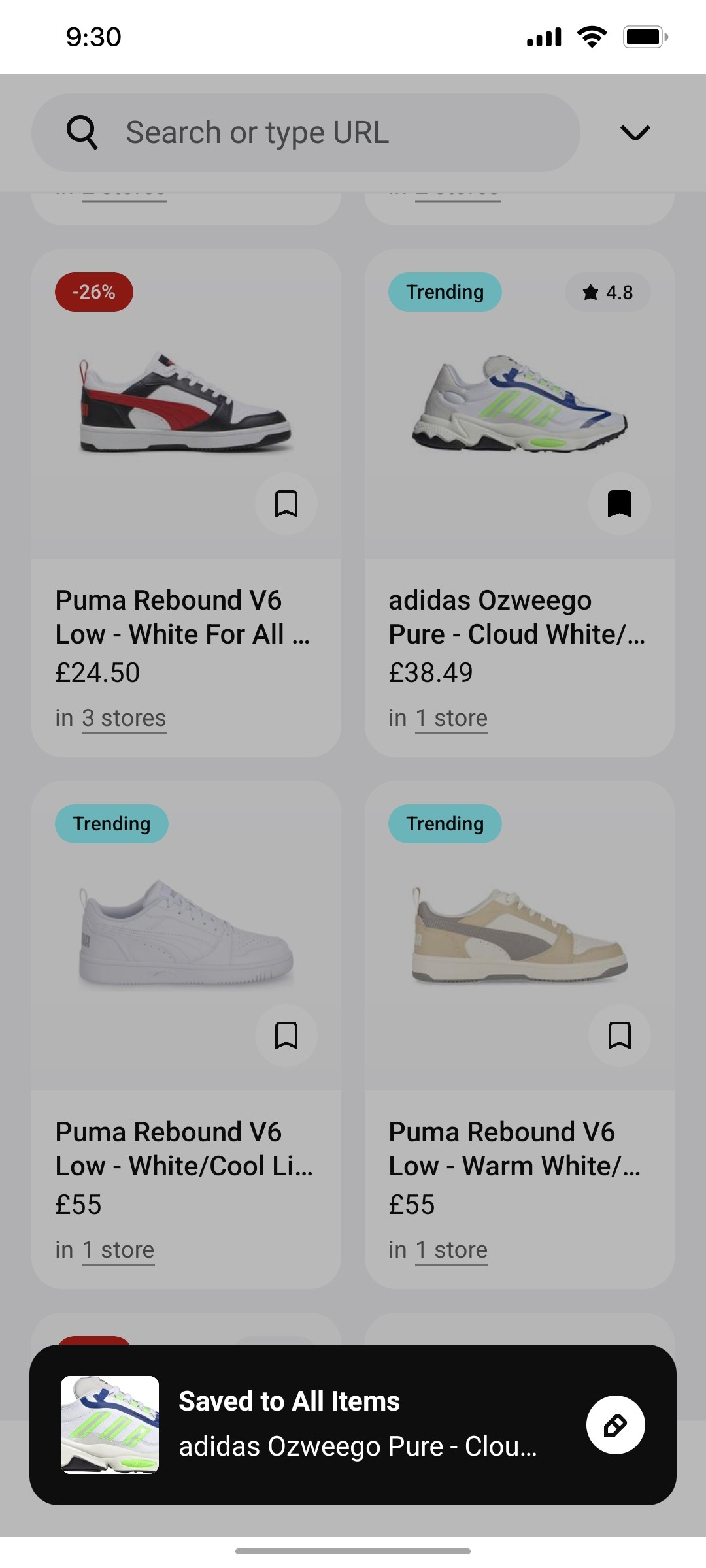 Klarna Save PageTo all Items Screen