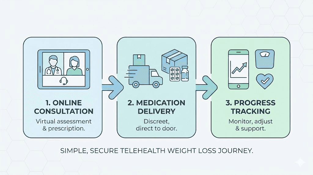 Shed tirzepatide telehealth weight loss program overview and process flow