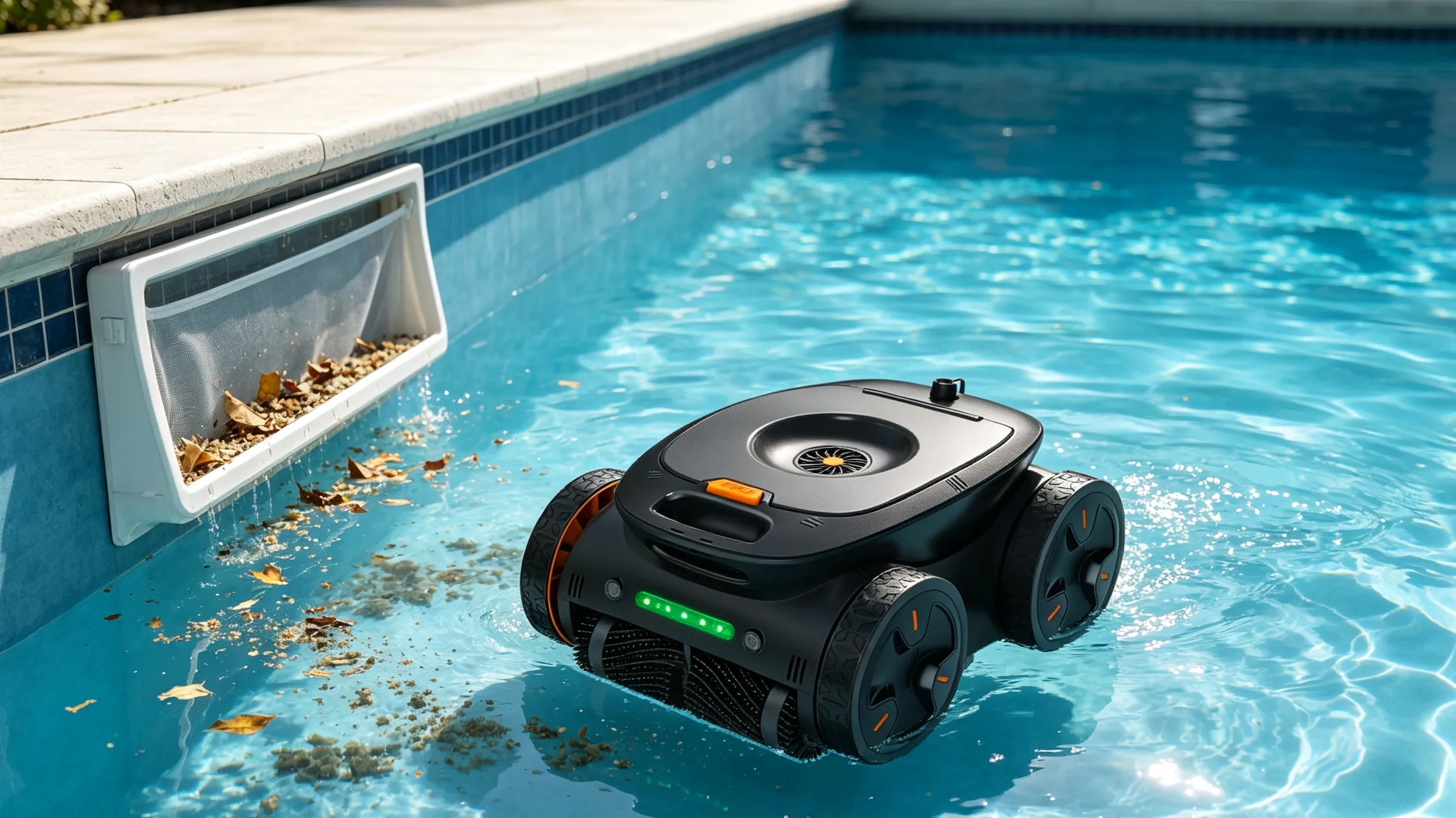 Pool skimmer and robotic pool cleaner serving different pool cleaning functions