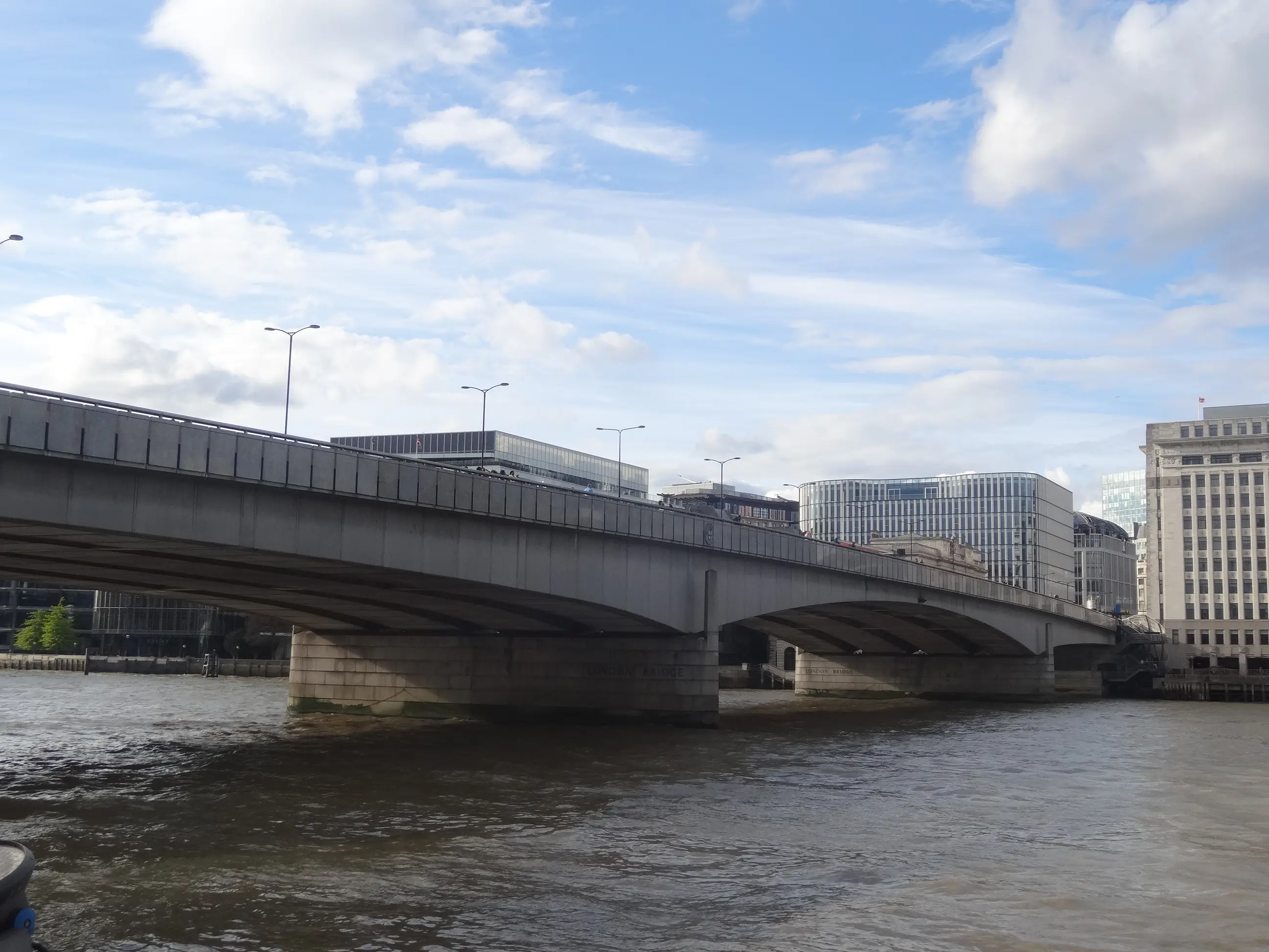 View of London Bridge over the River Thames near Borough, close to popular lunch spots and restaurants.