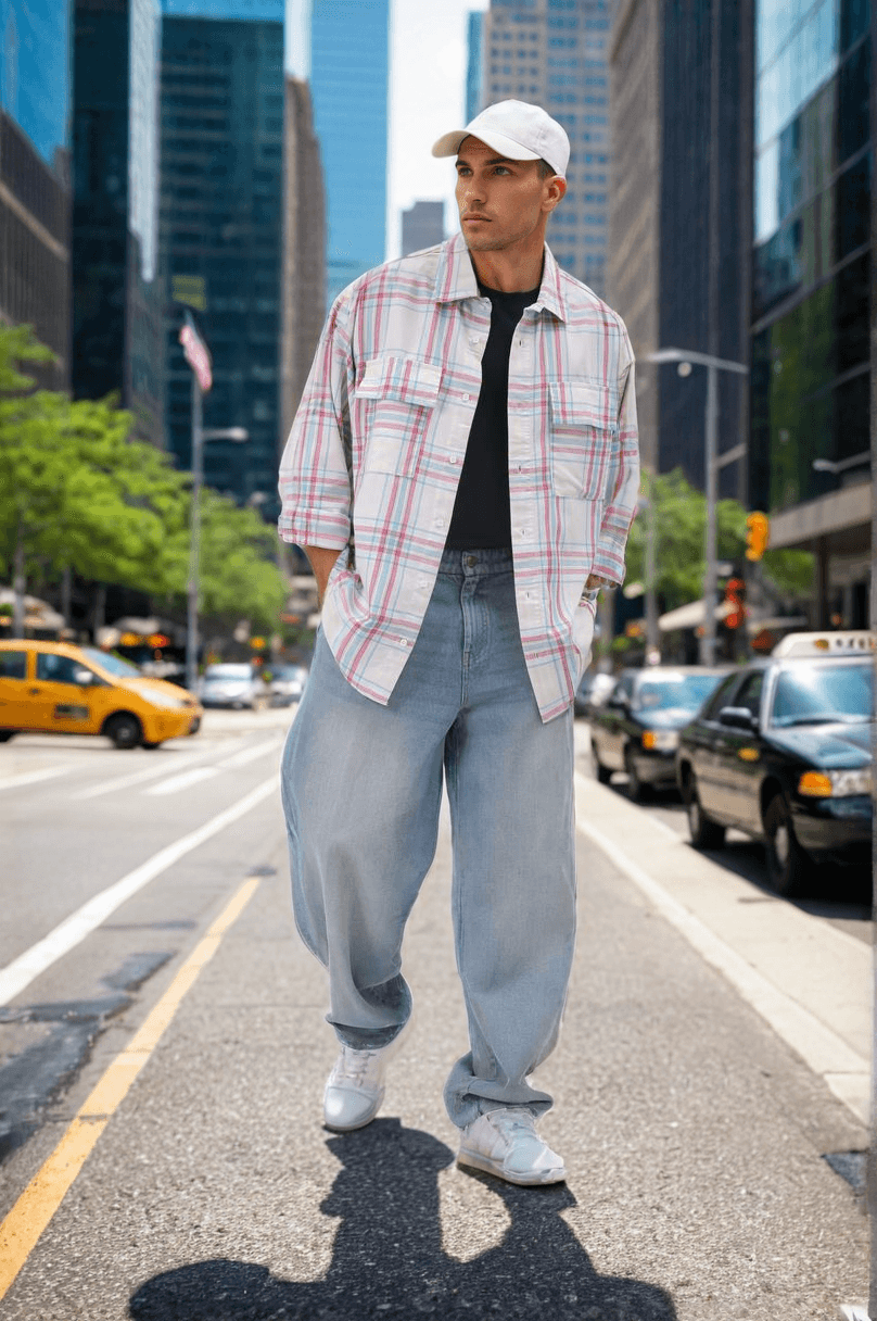 Ayna's realistic fashion model walking down the streets of  new york