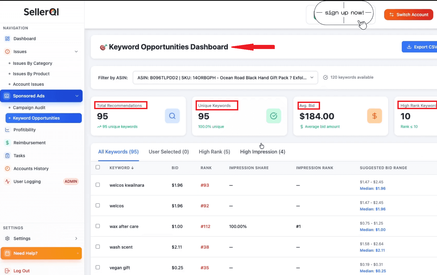 SellerQI Keyword Analysis Dashboard