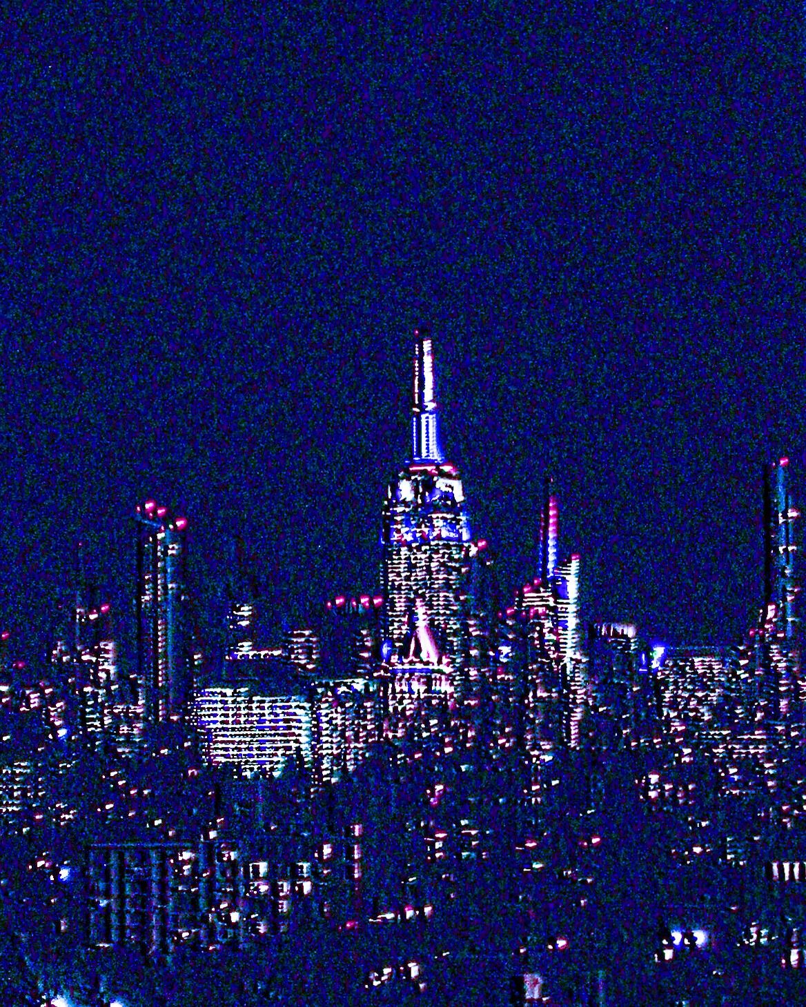 New York City skyline on a digicam with a early 2000's aesthetic