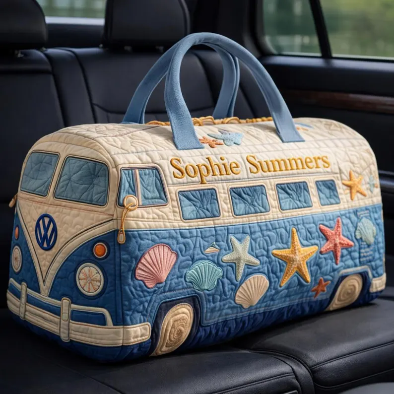 Quiltet bag som retro minibuss.