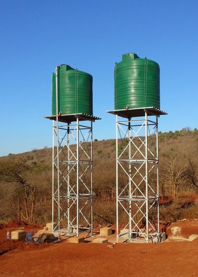 Community water storage tanks at Berseba and Modikoe.