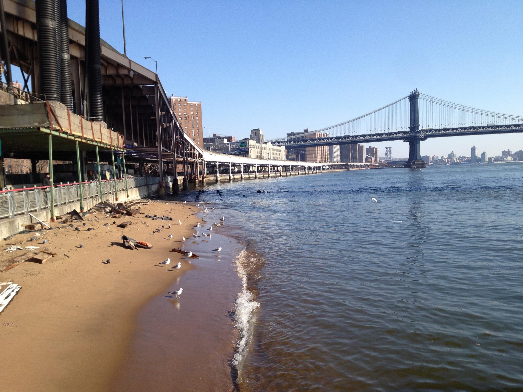 The small beachline and current state of the Brooklyn Bridge Beach