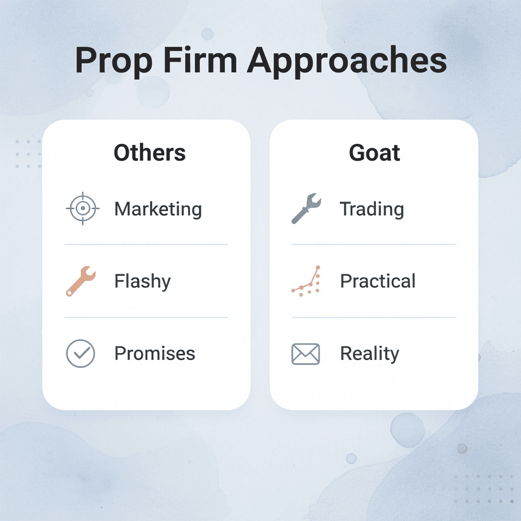 Comparison table showing different prop firm approaches - Futures Prop Firms