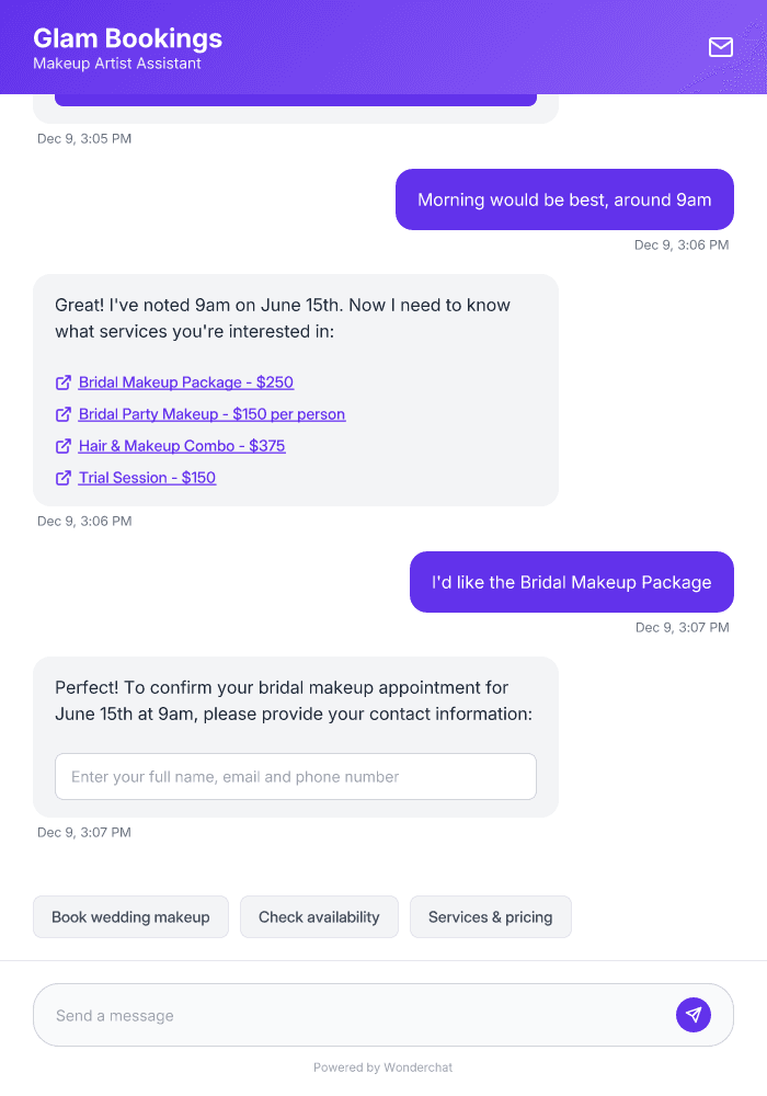 AI Makeup Artist Booking Agent Template
