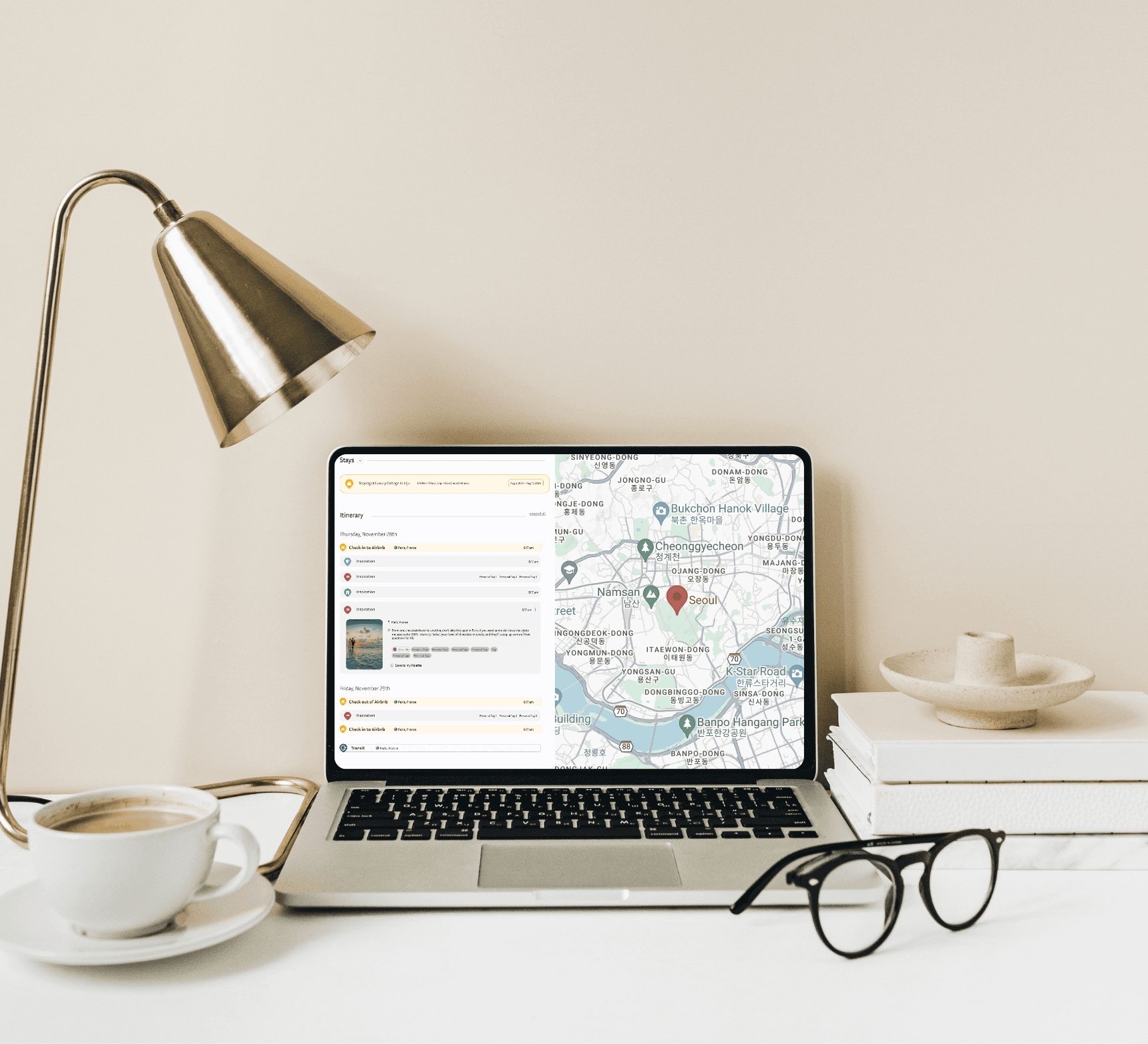 Map sharelink view for travel startup app on a laptop screen