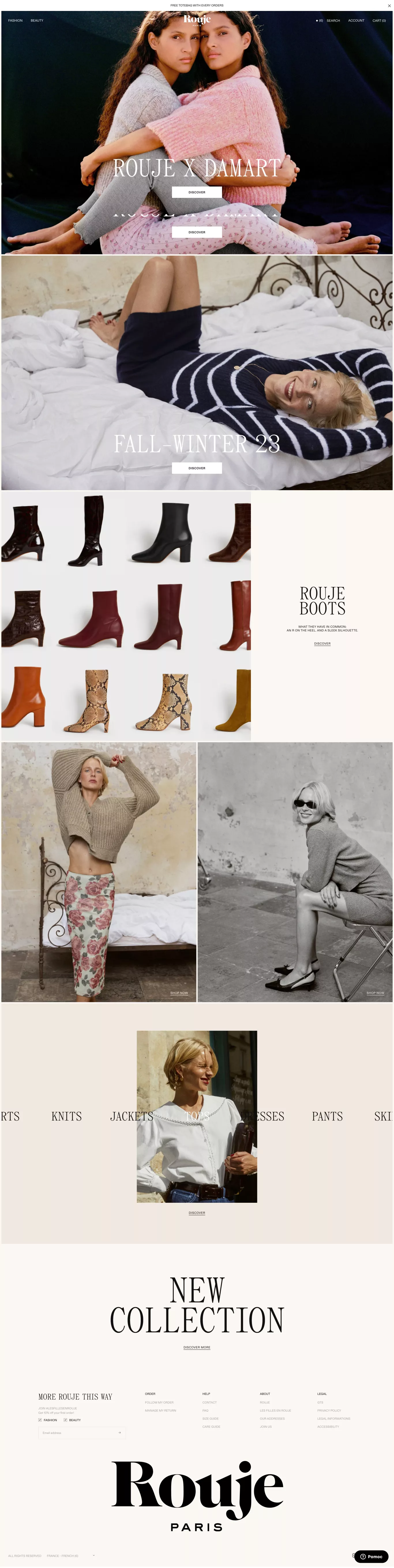 Rouje ecommerce page screenshot showcasing Fashion and Ecommerce design