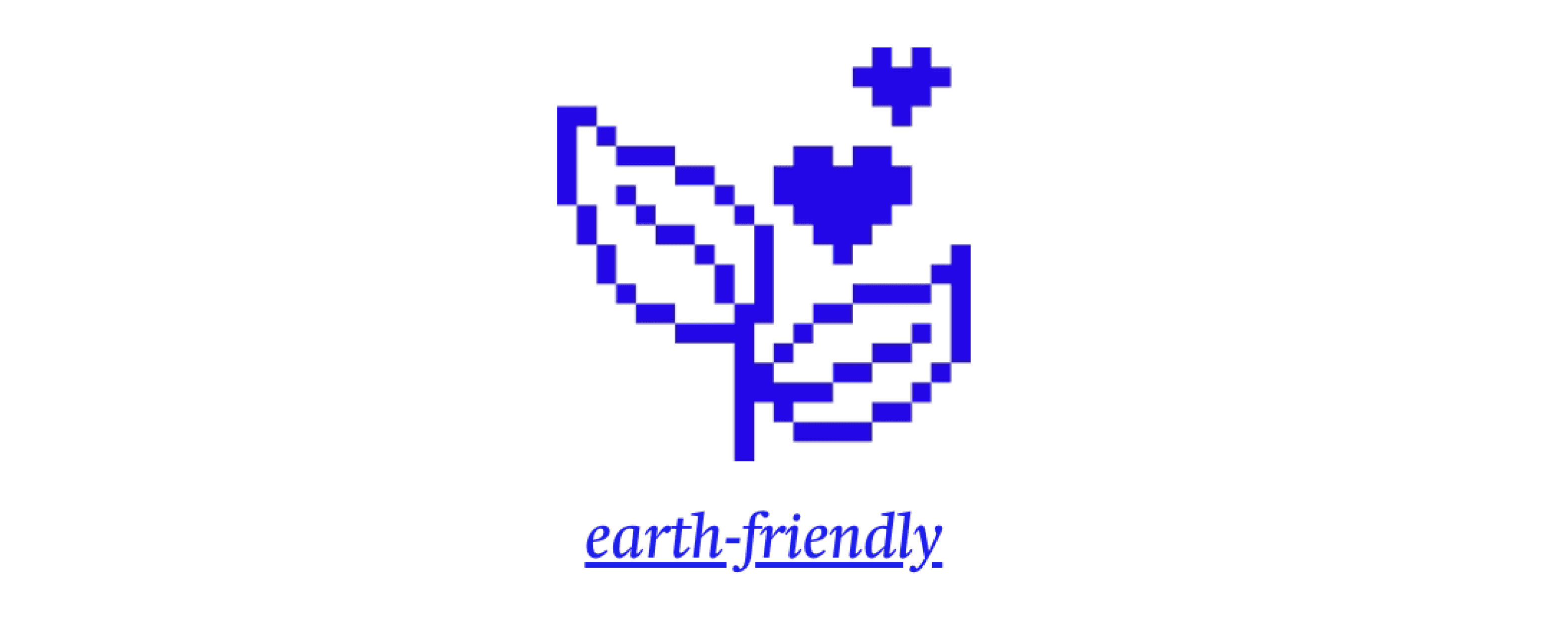 A screenshot of a portion of a stylized description of Lor Tush’s toilet paper. There is blue pixelated graphic of some leaves and heart with “earth friendly” written below it in blue underlined text