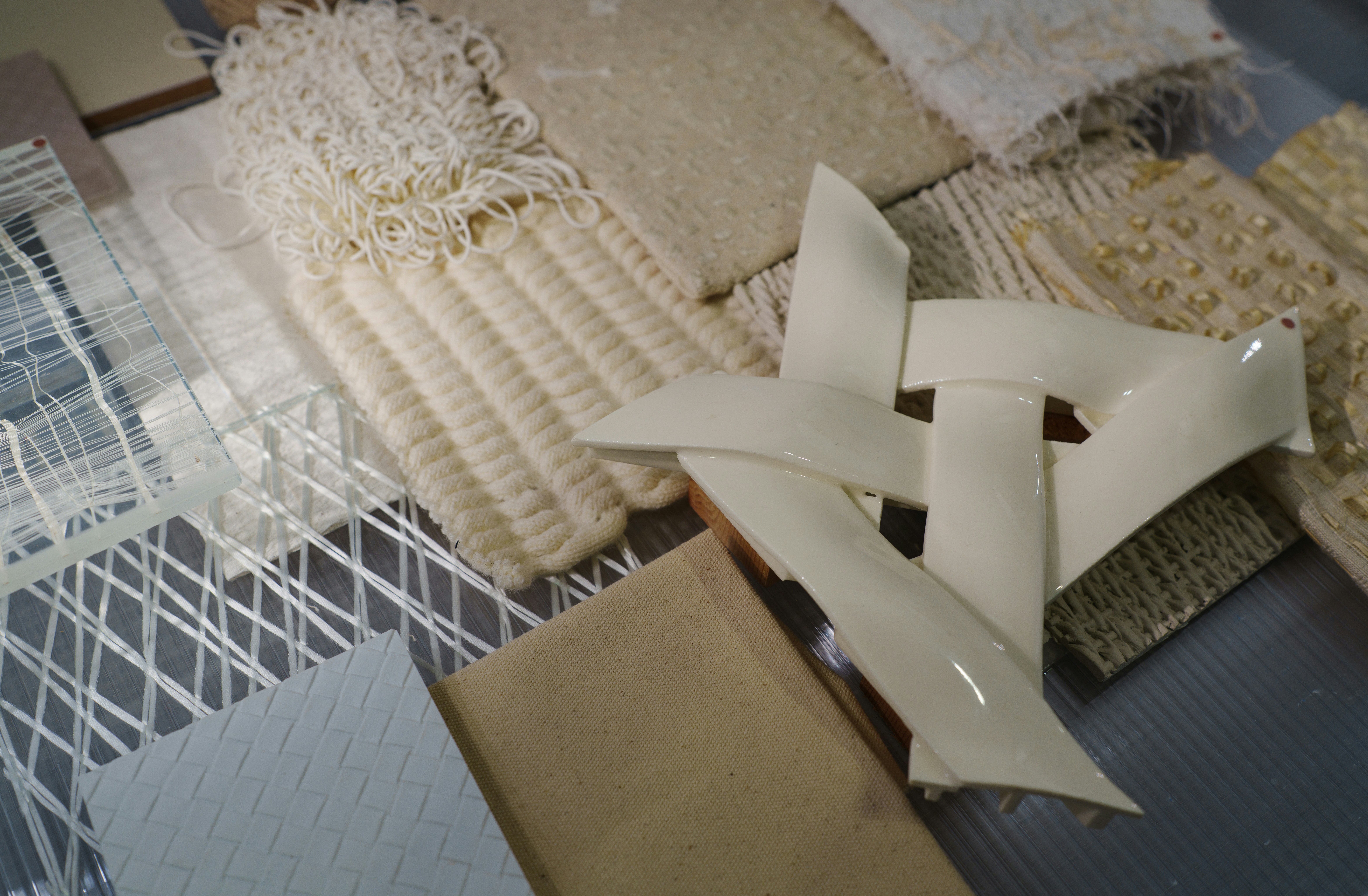 Textile samples with varying textures and patterns.