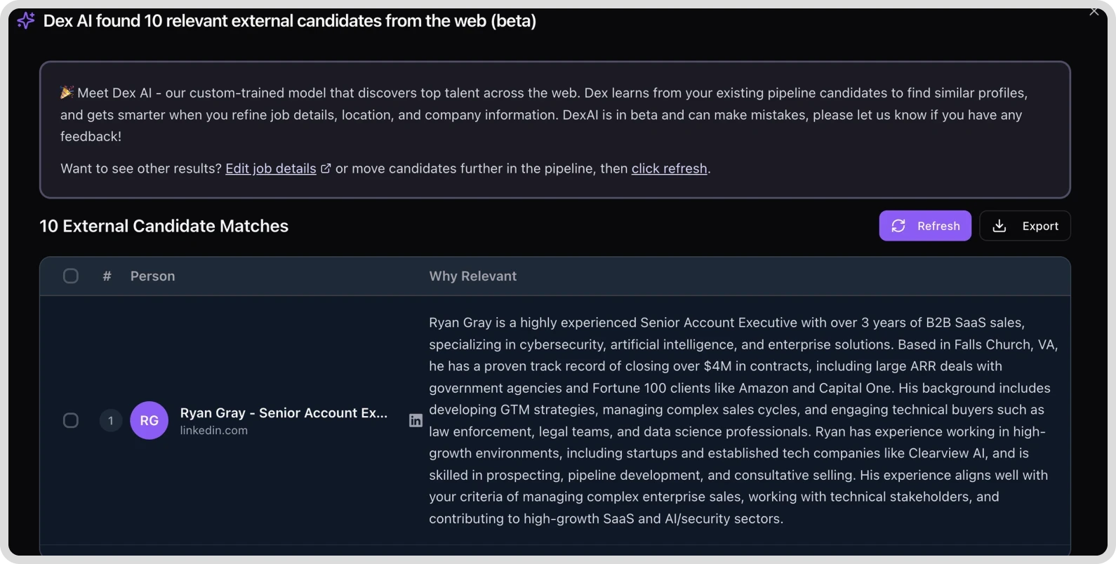 Stardex ATS - Dex an AI powered sourcing tool