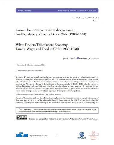 Cuando los médicos hablaron de economía: familia, salario y alimentación en Chile (1930-1950)