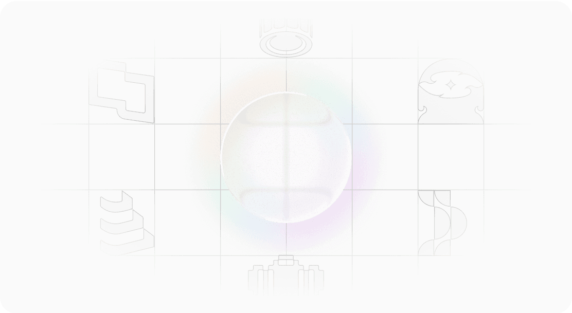 um vidro circular e com sombra colorida ao centro. Ao fundo, é possível visualizar rascunhos de logos.