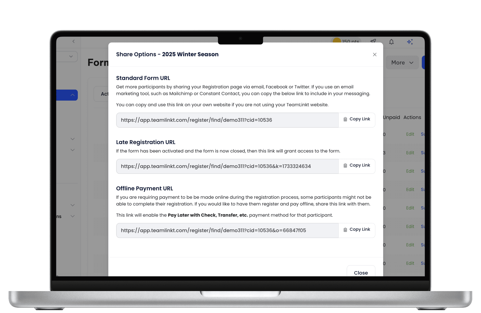 TeamLinkt's Share Registraion Form Tool