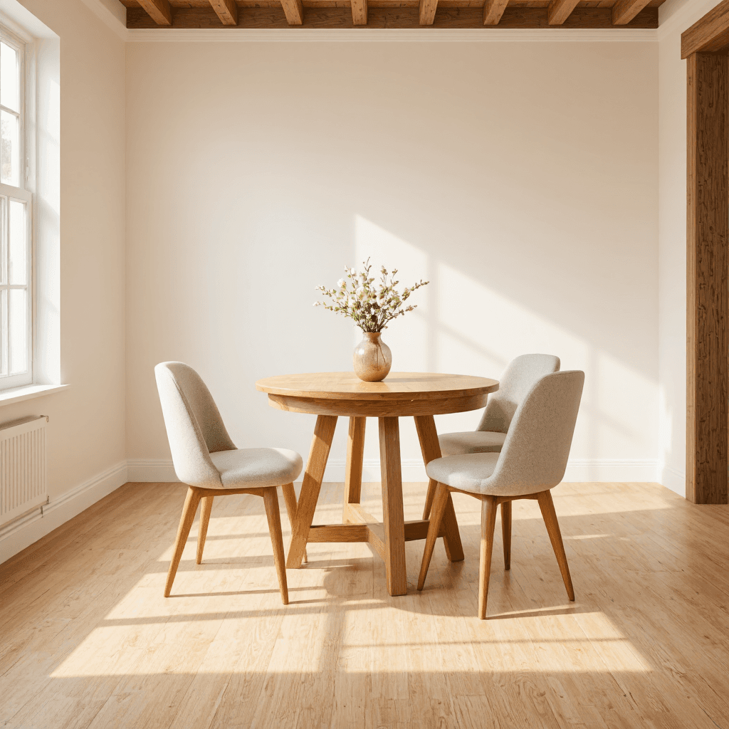 product photography of a dining table set with four chairs