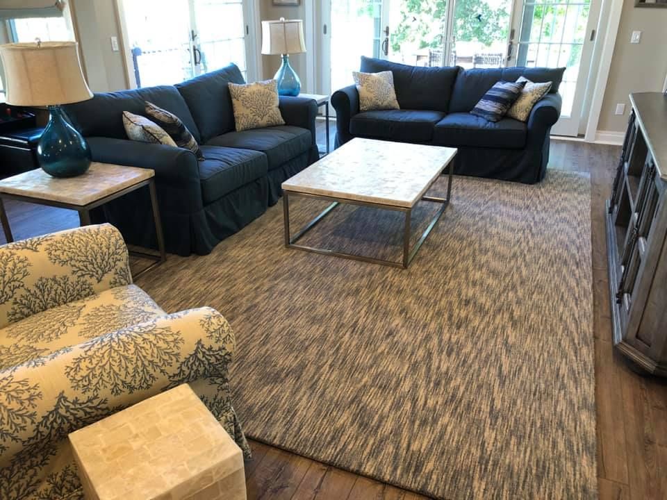 Custom area rug in a finished living room
