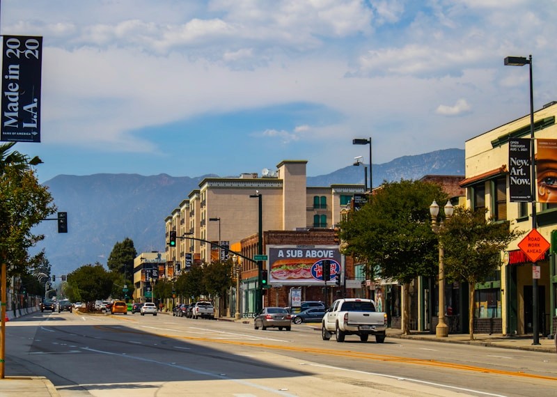 Downtown street in the university town of Davis, California